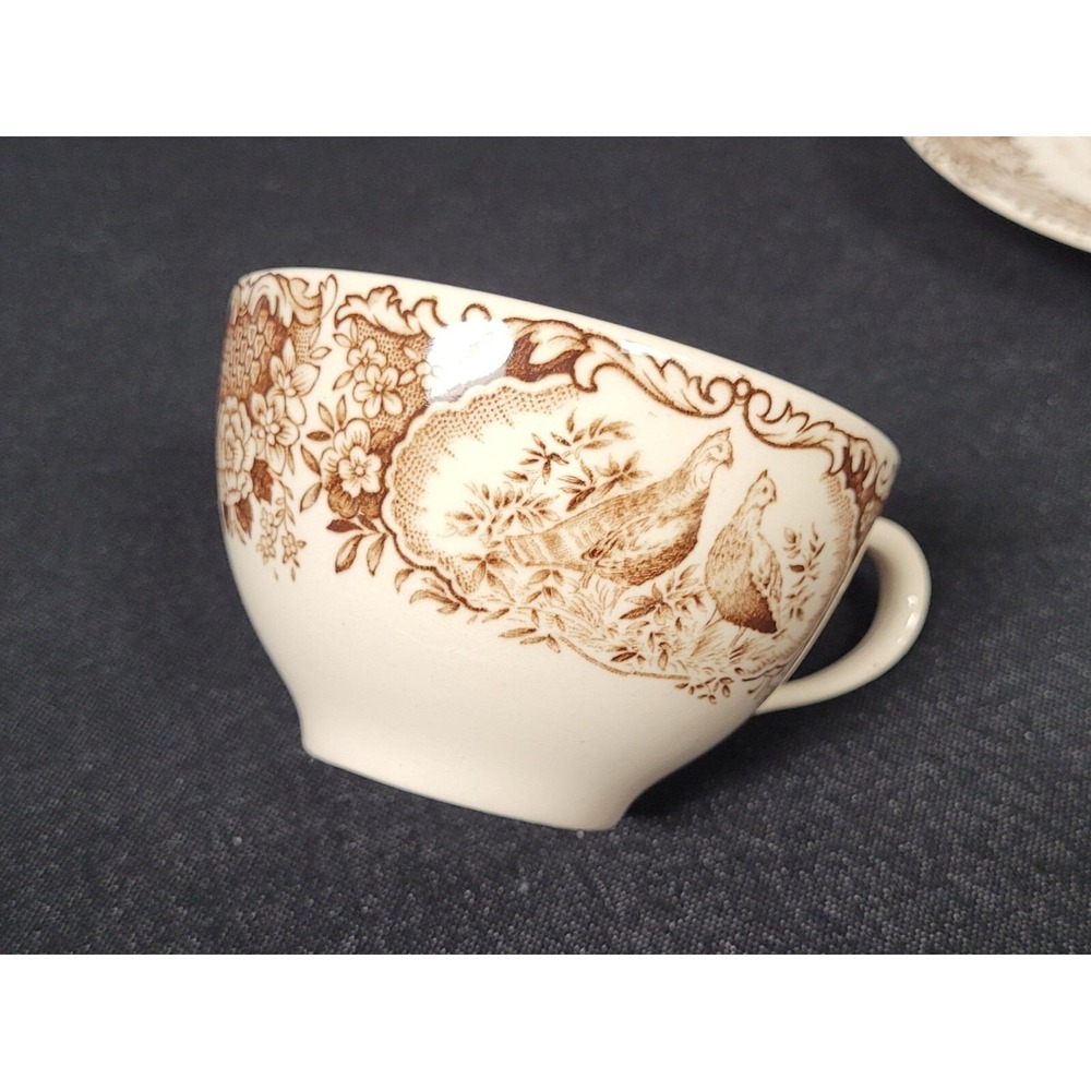 Wild Turkeys Windsor Ware Johnson Brothers Flat Cup & Saucer Set - Picture 8 of 11